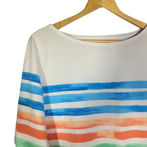 Talbots Women's Cotton/Spandex Water Color Striped 3/4 Sleeve top Size 1X - Picture 2 of 11